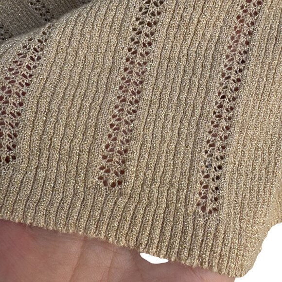 Studio 1940 Womens Beige Gold Metallic Open Knit Deep V-Neck Sweater 22/24W - Picture 3 of 10